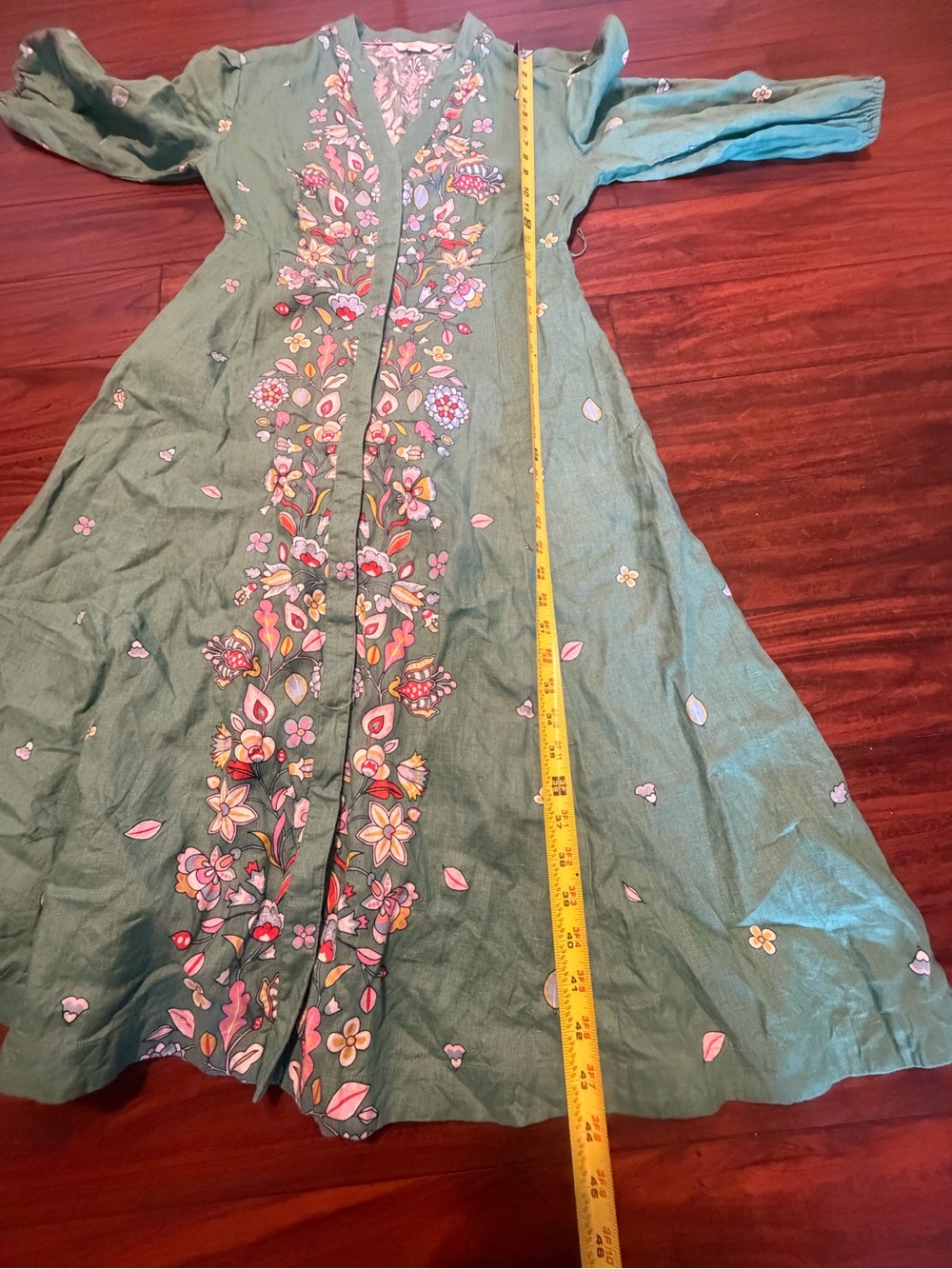 Boden Green Floral-Embroidered Midi Dress 100% Linen - Picture 9 of 10